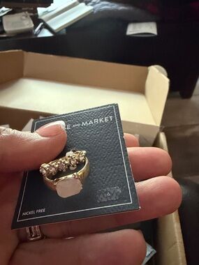 Gold-Tone Pink Stone Floral Ring by